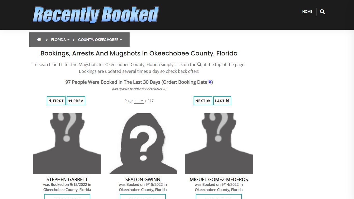 Bookings, Arrests and Mugshots in Okeechobee County, Florida